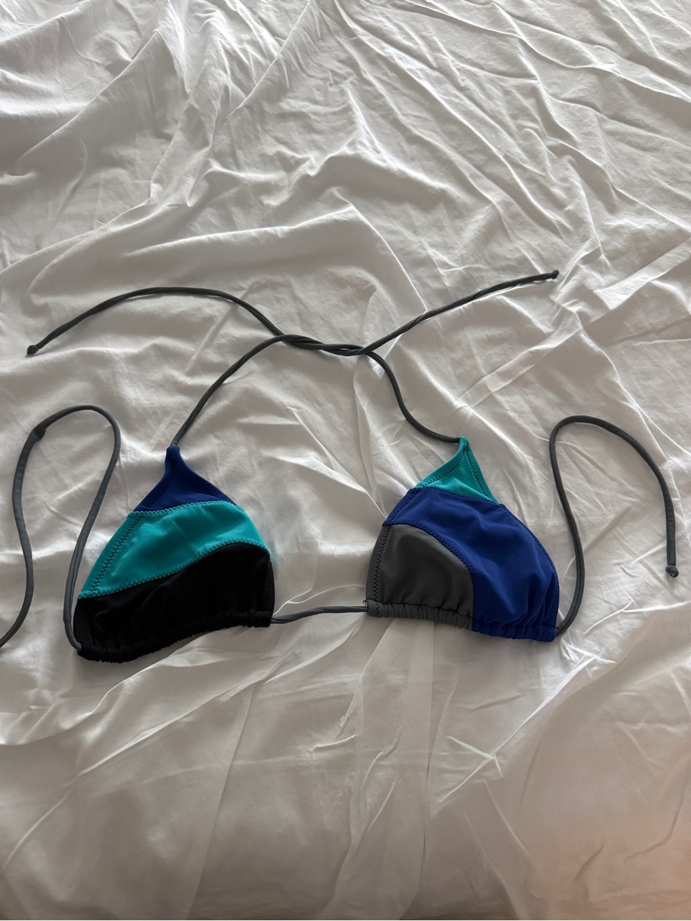 Colorblock Triangle Bikini Top in Blue, Teal & Black